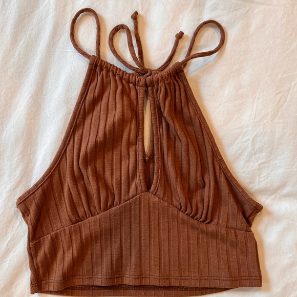 Brown Ribbed Halter Top - Picture 1 of 3
